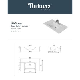 Turkuaz 050400-U 91x51 cm Cerastlye İbiza Etajerli Lavabo