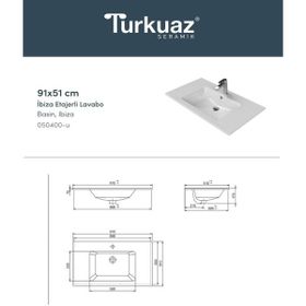 Turkuaz 050400-U 91x51 cm Cerastlye İbiza Etajerli Lavabo