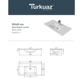 Turkuaz 050500-U 101x51 cm Cerastlye İbiza Etajerli Lavabo