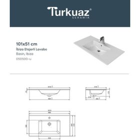 Turkuaz 050500-U 101x51 cm Cerastlye İbiza Etajerli Lavabo