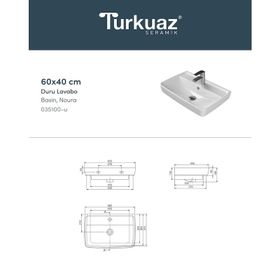 Turkuaz Seramik Cerastyle Duru Etajerli 60x40 cm Lavabo