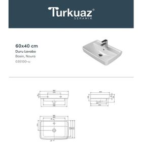 Turkuaz Seramik Cerastyle Duru Etajerli 60x40 cm Lavabo