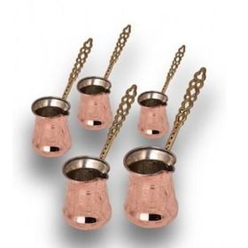 Turna Bakır TURNA1249-1 5'li Sultan Kırmızı Makine Dövme Kalın Pirinç Kulp Cezve