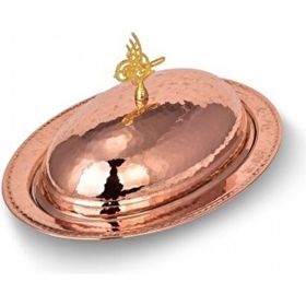 Turna Bakır TURNA4405-1 25 cm Saltanat Kırmızı El Dövme Şişme Kapak Kayık Sunum Tabağı