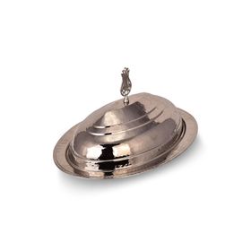 Turna Bakır TURNA4413-2 40 cm Hanedan Nikel El Dövme Klasik Kapak Kayık Sunum Tabağı