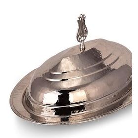Turna Bakır TURNA4413-2 40 cm Hanedan Nikel El Dövme Klasik Kapak Kayık Sunum Tabağı