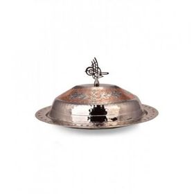 Turna Bakır TURNA4425-7 35 cm Hanedan Kırmızı Beyaz El İşleme Klasik Kapak Kayık Sunum Tabağı