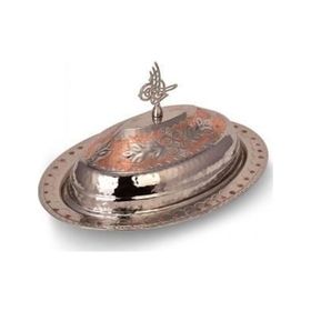Turna Bakır TURNA4426-7 40 cm Hanedan Kırmızı Beyaz El İşleme Klasik Kapak Kayık Sunum Tabağı