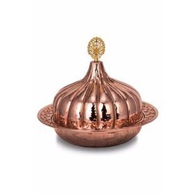 Turna Bakır TURNA9058-1 30 cm Paşaçadırı Kırmızı El Dövme Yuvarlak Sunum Tabağı