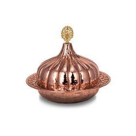 Turna Bakır TURNA9058-1 30 cm Paşaçadırı Kırmızı El Dövme Yuvarlak Sunum Tabağı