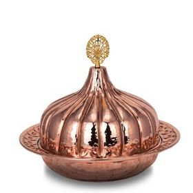 Turna Bakır TURNA9058-1 30 cm Paşaçadırı Kırmızı El Dövme Yuvarlak Sunum Tabağı