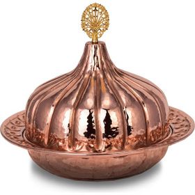 Turna Bakır TURNA9058-1 30 cm Paşaçadırı Kırmızı El Dövme Yuvarlak Sunum Tabağı