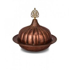 Turna Bakır TURNA9058-3 30 cm Paşaçadırı Oksit El Dövme Yuvarlak Sunum Tabağı