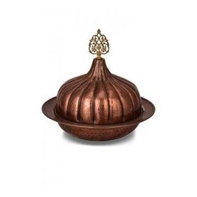 Turna Bakır TURNA9058-3 30 cm Paşaçadırı Oksit El Dövme Yuvarlak Sunum Tabağı