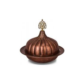 Turna Bakır TURNA9058-3 30 cm Paşaçadırı Oksit El Dövme Yuvarlak Sunum Tabağı