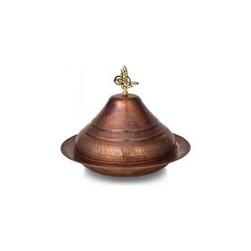 Turna Bakır TURNA9059-3 30 cm Kümbet Oksit El Dövme Yuvarlak Sunum Tabağı