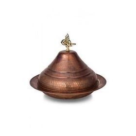 Turna Bakır TURNA9059-3 30 cm Kümbet Oksit El Dövme Yuvarlak Sunum Tabağı
