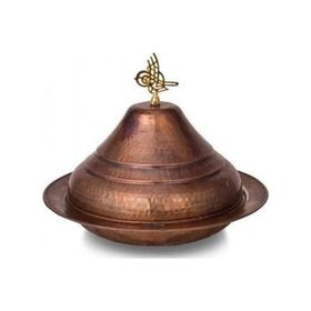 Turna Bakır TURNA9059-3 30 cm Kümbet Oksit El Dövme Yuvarlak Sunum Tabağı