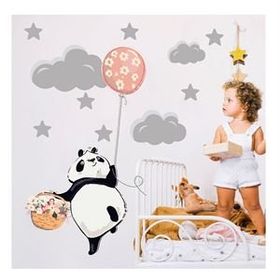 Tusador T0323 ST Tilki Dünyası Sevimli Uçan Panda Bulutlar ve Yıldızlar Çocuk Odası Sticker