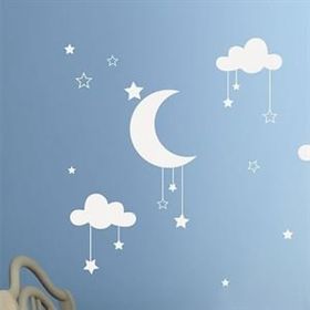 Tusador TILKI-74974 Tilki Dünyası Ay Yıldız Bulutlar Bebek ve Odası Sticker