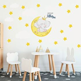 Tusador TILKI-76251 Tilki Dünyası Ay Üzerinde Fil ve Good Night Yazısı Konsept Çocuk Odası Sticker