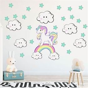 Tusador TILKI/75841 Tilki Dünyası Şirin Bulutlar Unicorn ve Yıldızlar Çocuk Odası Sticker