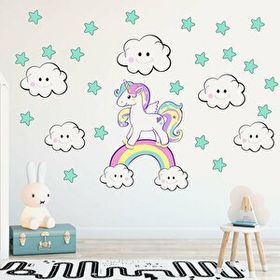 Tusador TILKI/75841 Tilki Dünyası Şirin Bulutlar Unicorn ve Yıldızlar Çocuk Odası Sticker
