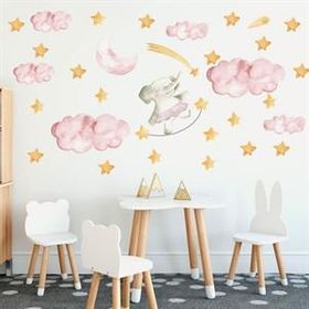 Tusador TILKI/76025 Tilki Dünyası Sevimli Fil Yıldızlar, Pembe Bulutlar Çocuk Odası Sticker