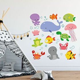 Tusador TILKI/76299 Tilki Dünyası Sevimli Su Dünyası Çocuk ve Bebek Odası Sticker