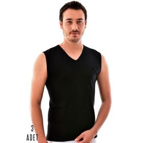 Tutku 0401 V Yaka Pamuklu 3'lü Siyah Erkek Atlet