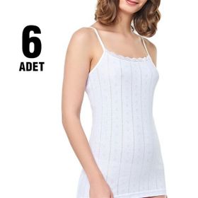 Tutku Elestan İp Askılı Jakarlı 6'lı Beyaz Kadın Atlet