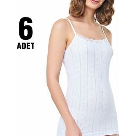 Tutku Elestan İp Askılı Jakarlı 6'lı Beyaz Kadın Atlet