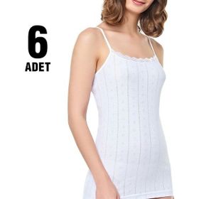 Tutku Elestan İp Askılı Jakarlı 6'lı Beyaz Kadın Atlet