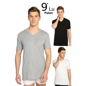 Tutku ELF568T0107CCM9 Gri 9'lu Ribana V Yaka Erkek Fanila