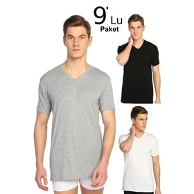 Tutku ELF568T0107CCM9 Gri 9'lu Ribana V Yaka Erkek Fanila