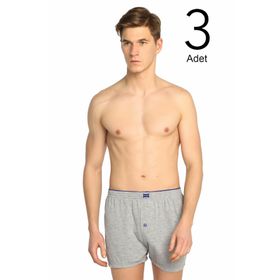 Tutku ELF568T0117CCM3 Gri 3 lü Paket Penye Düğmeli Erkek Boxer