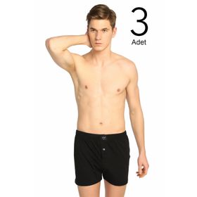 Tutku ELF568T0117CCM3 Siyah 3 lü Paket Penye Düğmeli Erkek Boxer
