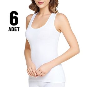 Tutku Ribana 6'lı Beyaz Kadın Kalın Askılı Atlet