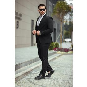 Twenhil Siyah Yelekli Dar Kesim Erkek Takım Elbise