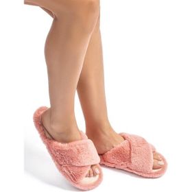 Twigy CC0184 Çapraz Peluş Pembe Kadın Panduf Terlik