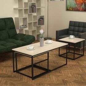 Twins İç İçe Geçmiş Bej Mermer Tabla Sehpa