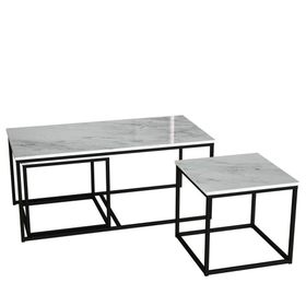 Twins İç İçe Geçmiş Beyaz Mermer Tabla Sehpa