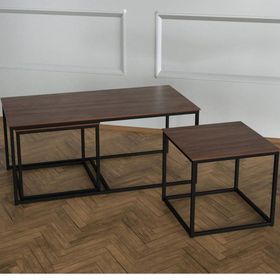 Twins İç İçe Geçmiş Ceviz Tabla Sehpa