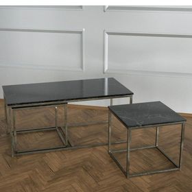 Twins İç İçe Geçmiş Siyah Mermer Tabla Sehpa
