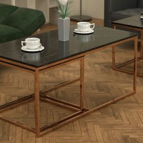 Twins İç İçe Geçmiş Siyah Mermer Tabla Sehpa