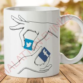 Twitter Fecebook Tasarımlı Baskılı Kupa