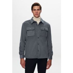 Twn 1EC07VH01001M Relaxed Fit Mavi Düz Kadife Gömlek Mont