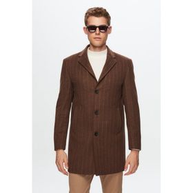 Twn 1EF0832255009 Slim Fit Kahverengi Çizgili Palto