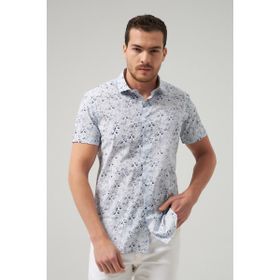 Twn 6EC022101288D Slim Fit Mavi Baskılı Erkek Gömlek