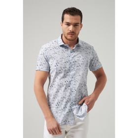 Twn 6EC022101288D Slim Fit Mavi Baskılı Erkek Gömlek